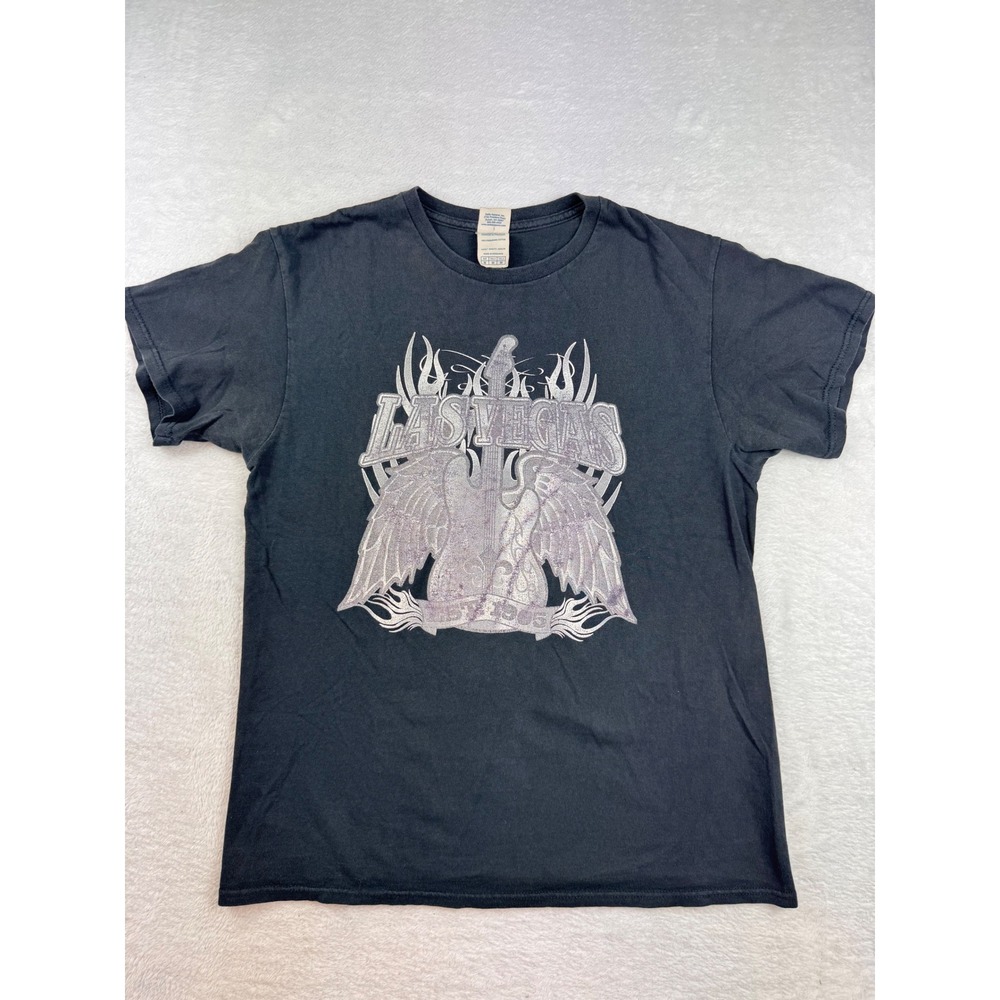 Delta Apparel Las Vegas Graphic T-Shirt Mens Medium Black Guitar Wings Est 1905
